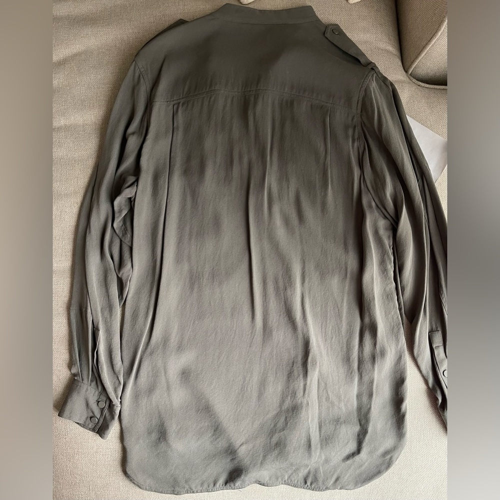Alexander Wang 100% Silk Button Up Shirt / Tunic In Army /Olive Green Size 10 - Picture 10 of 16